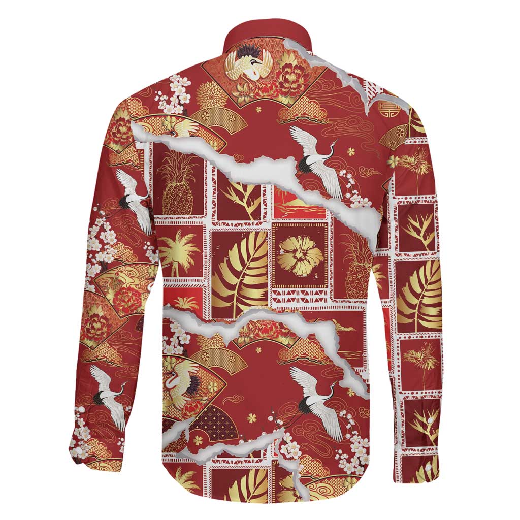 Hawaii Japanese Culture Red Family Matching Mermaid Dress and Hawaiian Shirt Spring Cranes Aloha Pattern LT01 - Polynesian Pride