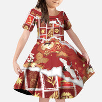 Hawaii Japanese Culture Red Family Matching Off The Shoulder Long Sleeve Dress and Hawaiian Shirt Spring Cranes Aloha Pattern LT01 Daughter's Dress Red - Polynesian Pride