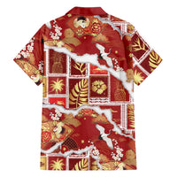 Hawaii Japanese Culture Red Family Matching Off Shoulder Short Dress and Hawaiian Shirt Spring Cranes Aloha Pattern LT01 - Polynesian Pride