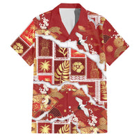 Hawaii Japanese Culture Red Family Matching Short Sleeve Bodycon Dress and Hawaiian Shirt Spring Cranes Aloha Pattern LT01 Dad's Shirt - Short Sleeve Red - Polynesian Pride