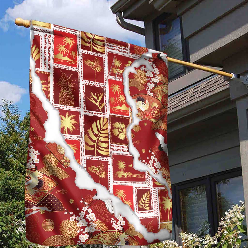 Hawaii Japanese Culture Red Garden Flag Spring Cranes Aloha Pattern LT01 - Polynesian Pride