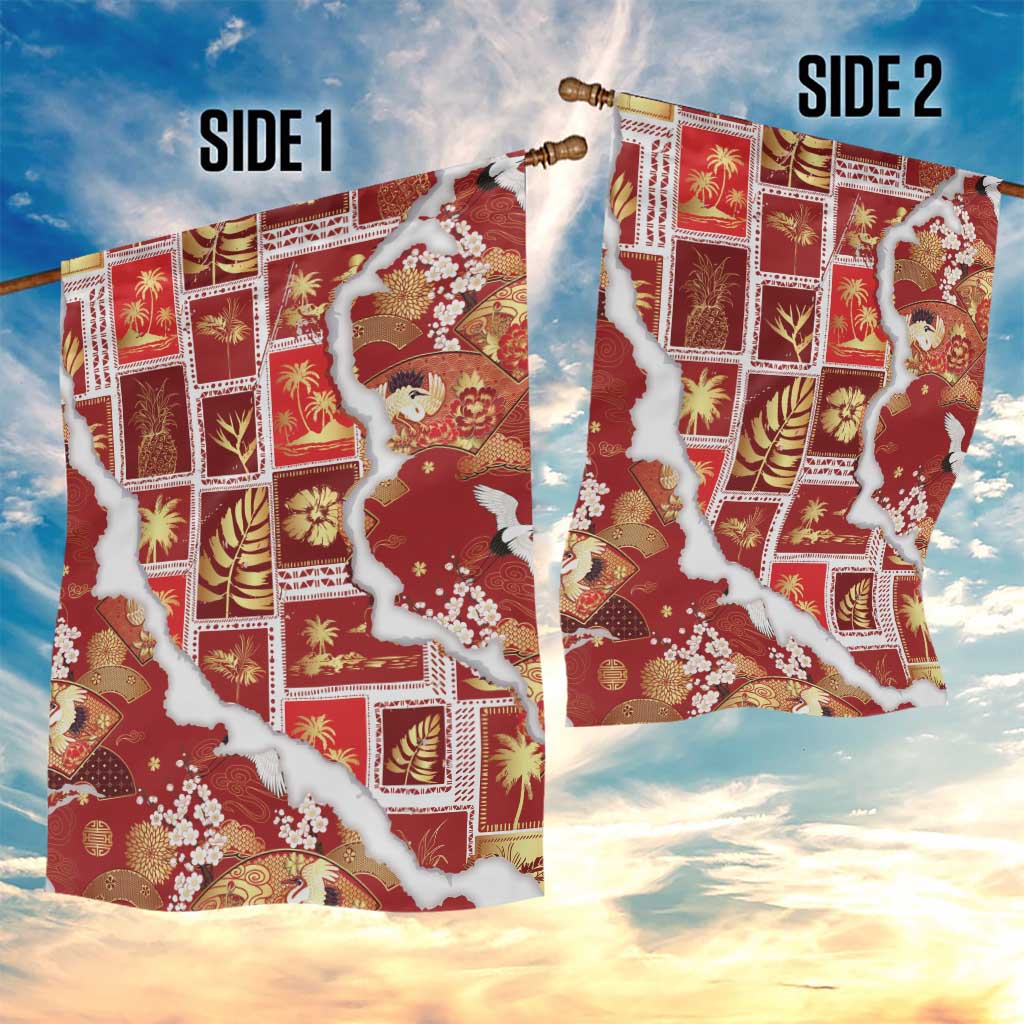 Hawaii Japanese Culture Red Garden Flag Spring Cranes Aloha Pattern LT01 - Polynesian Pride