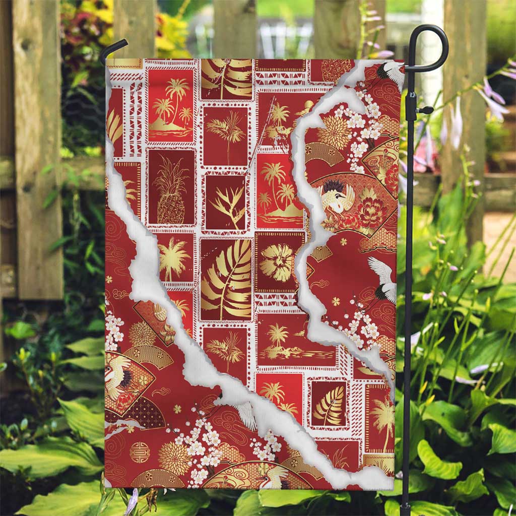 Hawaii Japanese Culture Red Garden Flag Spring Cranes Aloha Pattern LT01 Garden Flag Red - Polynesian Pride