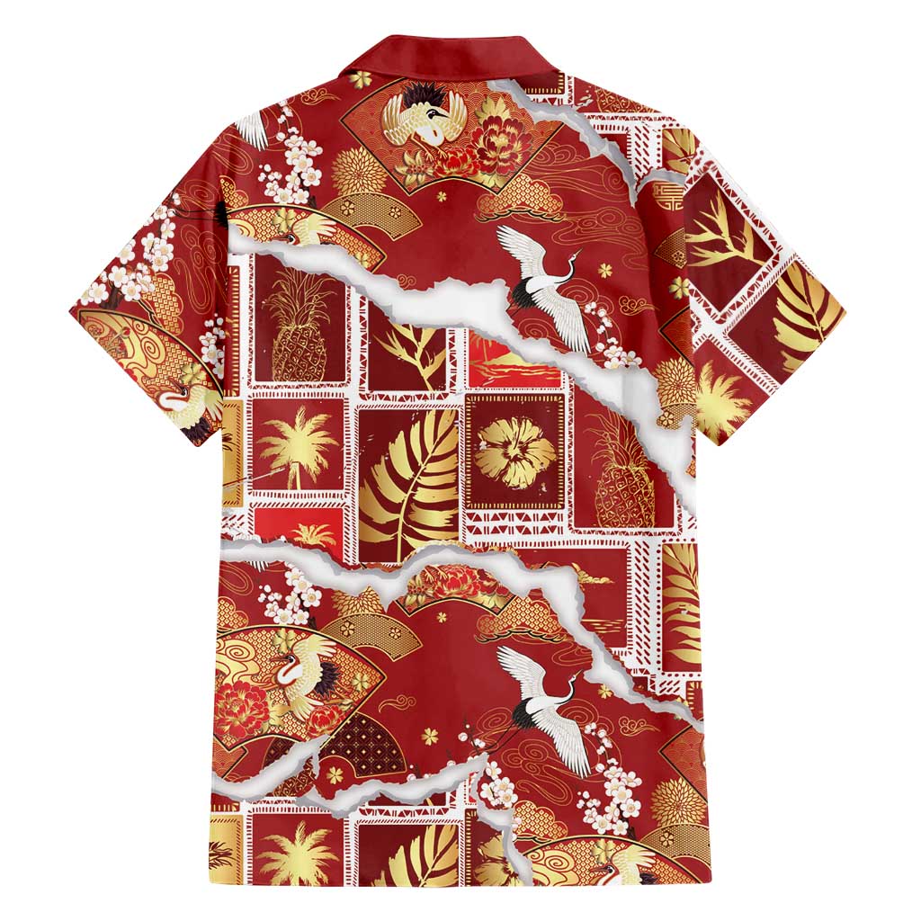 Hawaii Japanese Culture Red Hawaiian Shirt Spring Cranes Aloha Pattern LT01 - Polynesian Pride