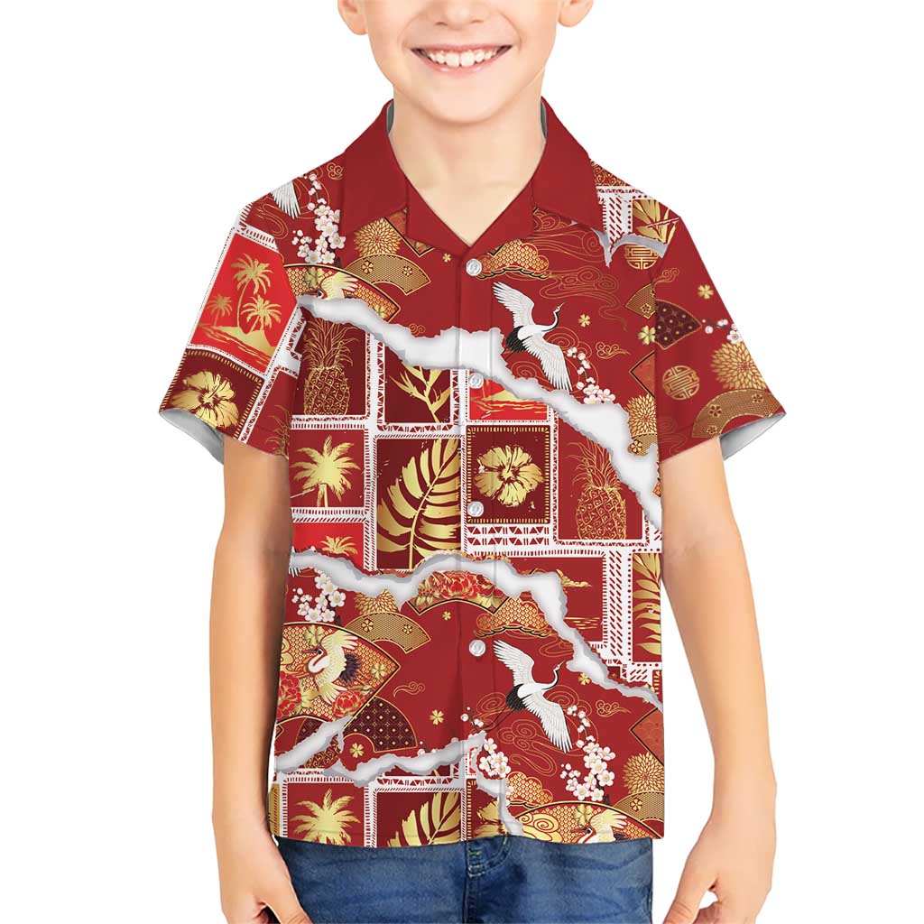 Hawaii Japanese Culture Red Hawaiian Shirt Spring Cranes Aloha Pattern LT01 - Polynesian Pride