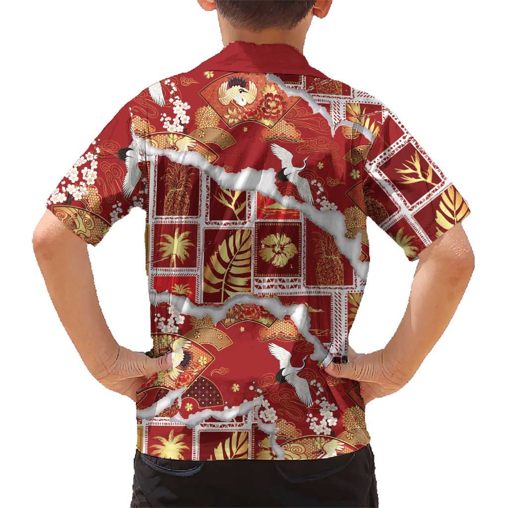 Hawaii Japanese Culture Red Hawaiian Shirt Spring Cranes Aloha Pattern LT01 - Polynesian Pride