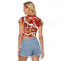 Hawaii Japanese Culture Red Raglan Cropped T Shirt Spring Cranes Aloha Pattern