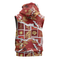 Hawaii Japanese Culture Red Sleeveless Zip Hoodie Spring Cranes Aloha Pattern LT01 - Polynesian Pride