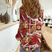 Hawaii Japanese Culture Red Women Casual Shirt Spring Cranes Aloha Pattern LT01 - Polynesian Pride