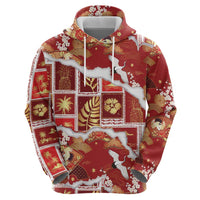 Hawaii Japanese Culture Red Zip Hoodie Spring Cranes Aloha Pattern LT01 - Polynesian Pride
