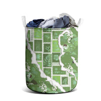 Hawaii Japanese Culture Sage Green Laundry Basket Spring Cranes Aloha Pattern