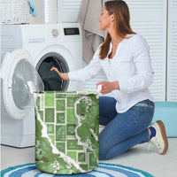 Hawaii Japanese Culture Sage Green Laundry Basket Spring Cranes Aloha Pattern