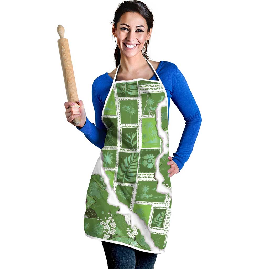 Hawaii Japanese Culture Sage Green Apron Spring Cranes Aloha Pattern