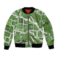 Hawaii Japanese Culture Sage Green Bomber Jacket Spring Cranes Aloha Pattern