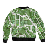 Hawaii Japanese Culture Sage Green Bomber Jacket Spring Cranes Aloha Pattern