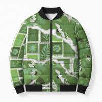 Hawaii Japanese Culture Sage Green Bomber Puffer Jacket Spring Cranes Aloha Pattern