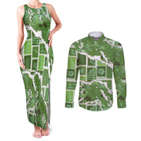 Hawaii Japanese Culture Sage Green Couples Matching Tank Maxi Dress and Long Sleeve Button Shirt Spring Cranes Aloha Pattern
