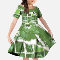 Hawaii Japanese Culture Sage Green Family Matching Off Shoulder Maxi Dress and Hawaiian Shirt Spring Cranes Aloha Pattern LT01 Daughter's Dress Sage - Polynesian Pride