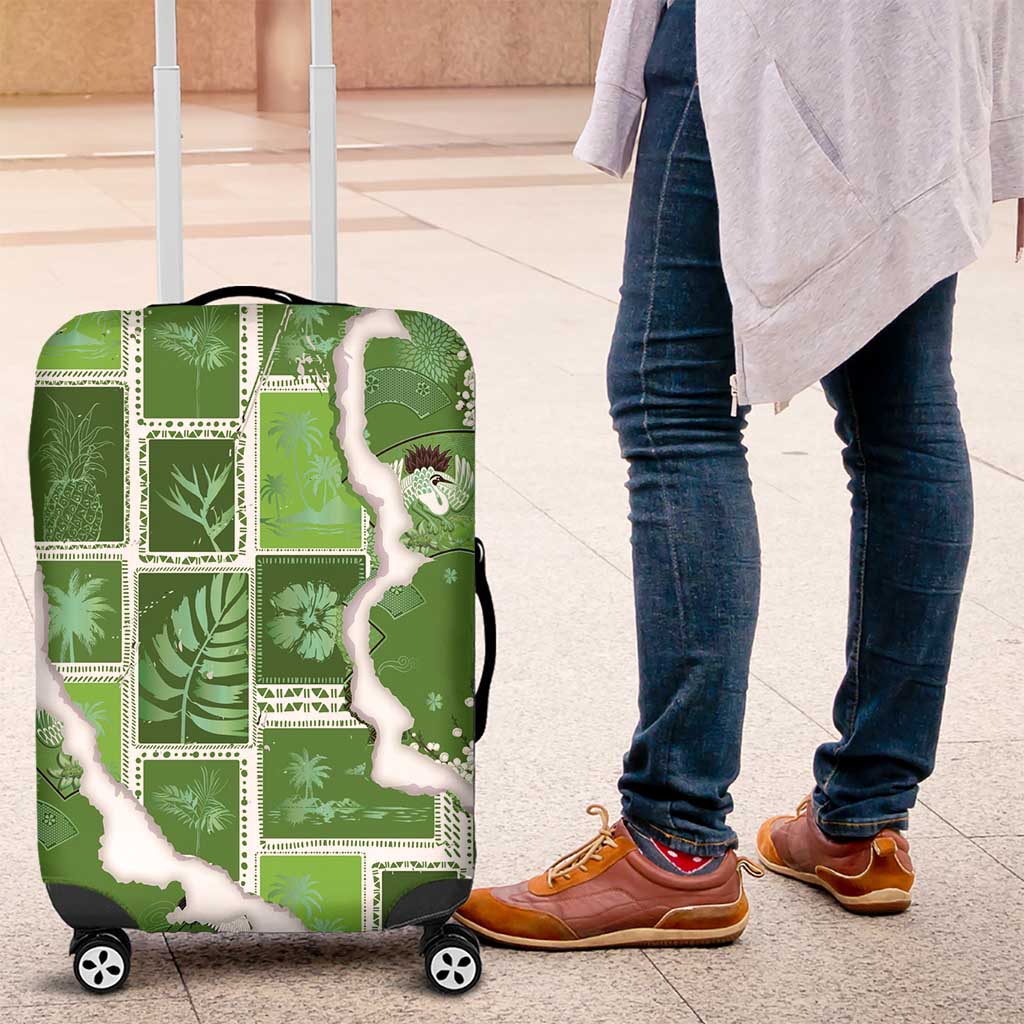 Hawaii Japanese Culture Sage Green Luggage Cover Spring Cranes Aloha Pattern