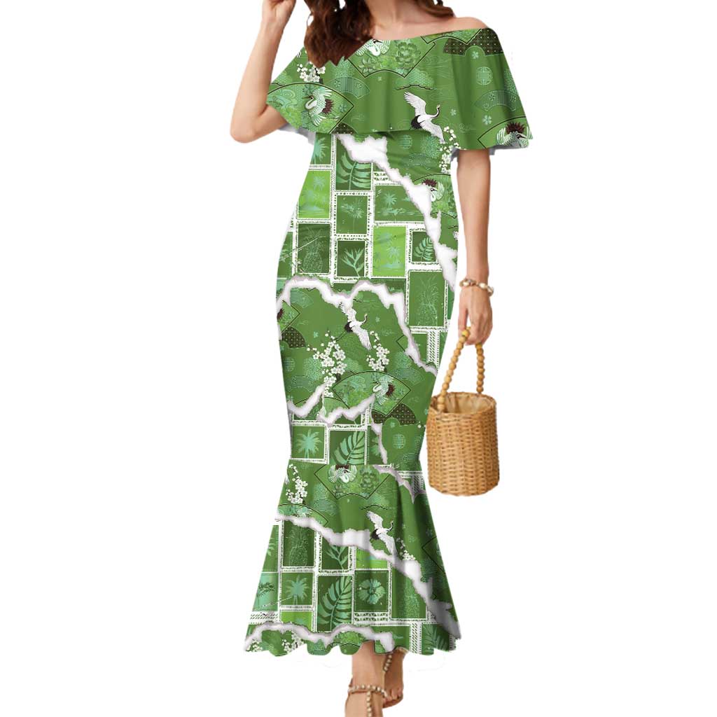 Hawaii Japanese Culture Sage Green Mermaid Dress Spring Cranes Aloha Pattern LT01 Women Sage - Polynesian Pride