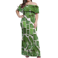 Hawaii Japanese Culture Sage Green Off Shoulder Maxi Dress Spring Cranes Aloha Pattern LT01 Women Sage - Polynesian Pride
