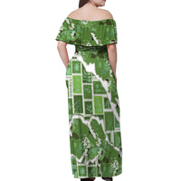 Hawaii Japanese Culture Sage Green Off Shoulder Maxi Dress Spring Cranes Aloha Pattern LT01 - Polynesian Pride