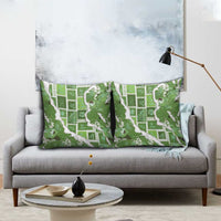 Hawaii Japanese Culture Sage Green Pillow Cover Spring Cranes Aloha Pattern