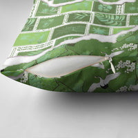 Hawaii Japanese Culture Sage Green Pillow Cover Spring Cranes Aloha Pattern