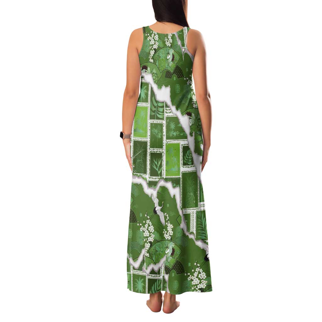 Hawaii Japanese Culture Sage Green Tank Maxi Dress Spring Cranes Aloha Pattern LT01 - Polynesian Pride