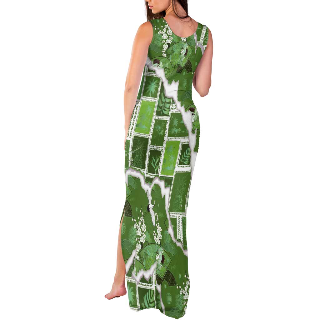 Hawaii Japanese Culture Sage Green Tank Maxi Dress Spring Cranes Aloha Pattern LT01 - Polynesian Pride