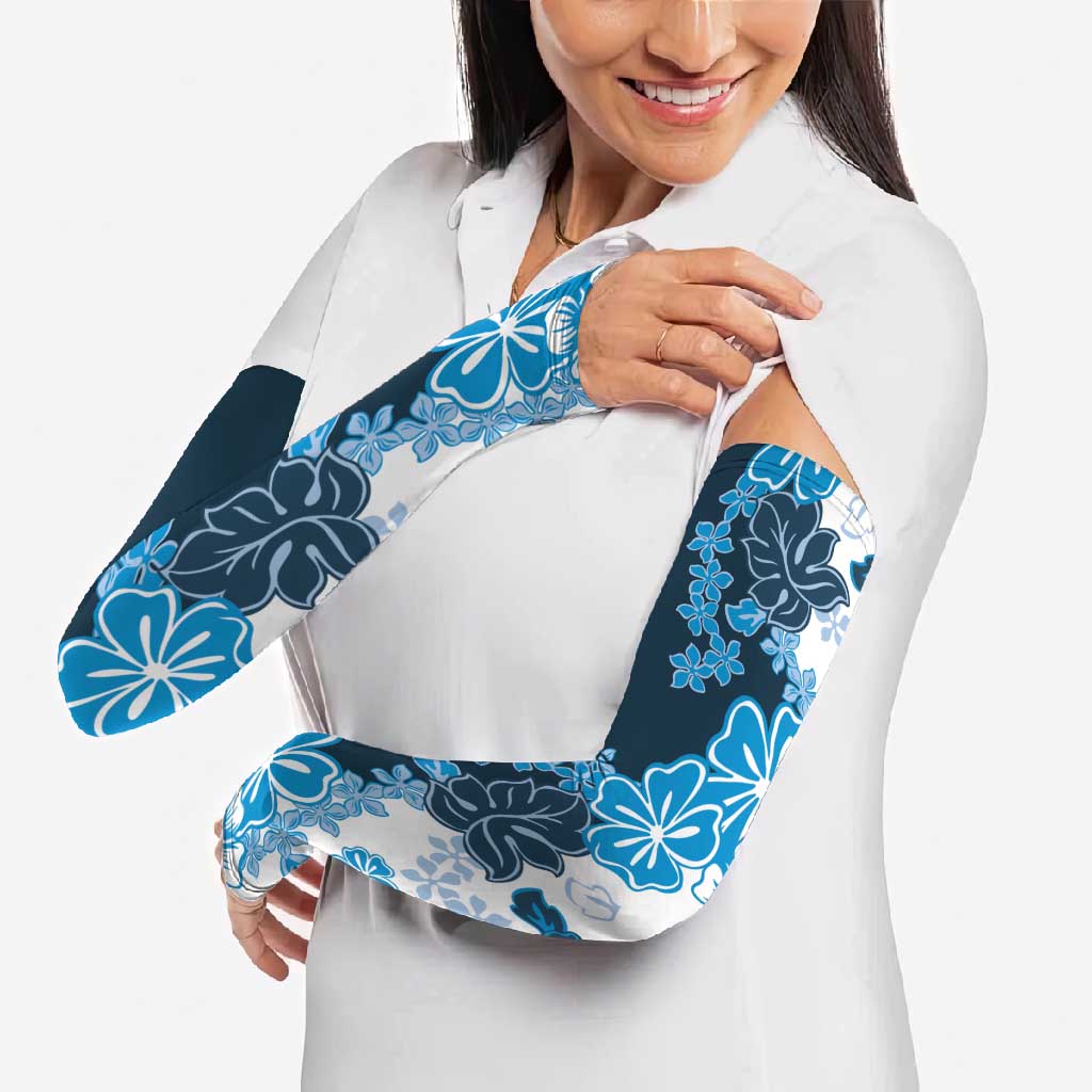 Blue Hibiscus Plumeria Floral Arm Sleeves - Polynesian Pride