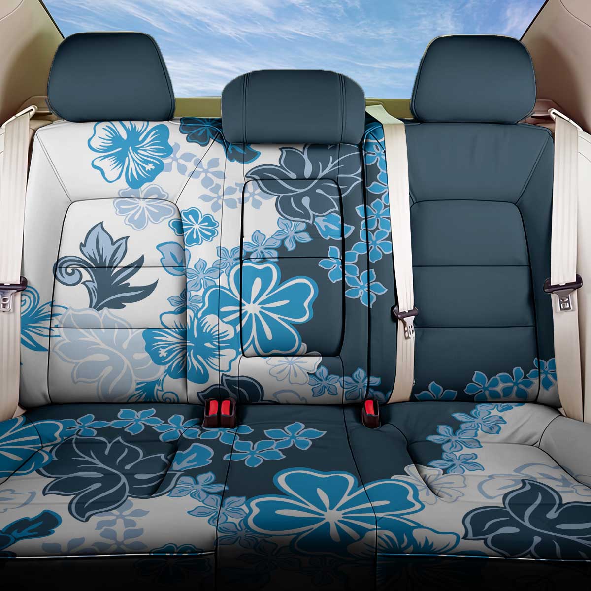 Blue Hibiscus Plumeria Floral Back Car Seat Cover - Polynesian Pride