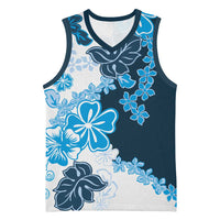Blue Hibiscus Plumeria Floral Basketball Jersey - Polynesian Pride