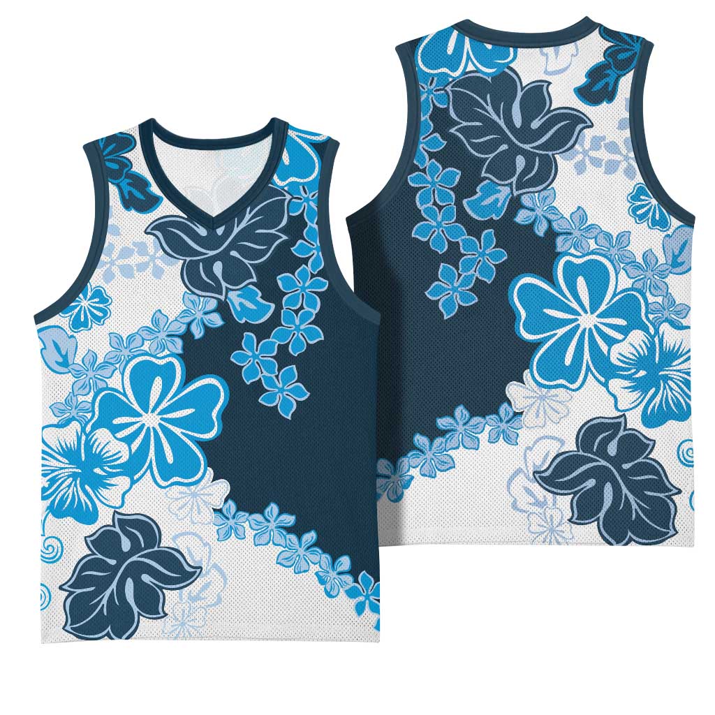 Blue Hibiscus Plumeria Floral Basketball Jersey - Polynesian Pride