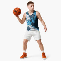 Blue Hibiscus Plumeria Floral Basketball Jersey - Polynesian Pride
