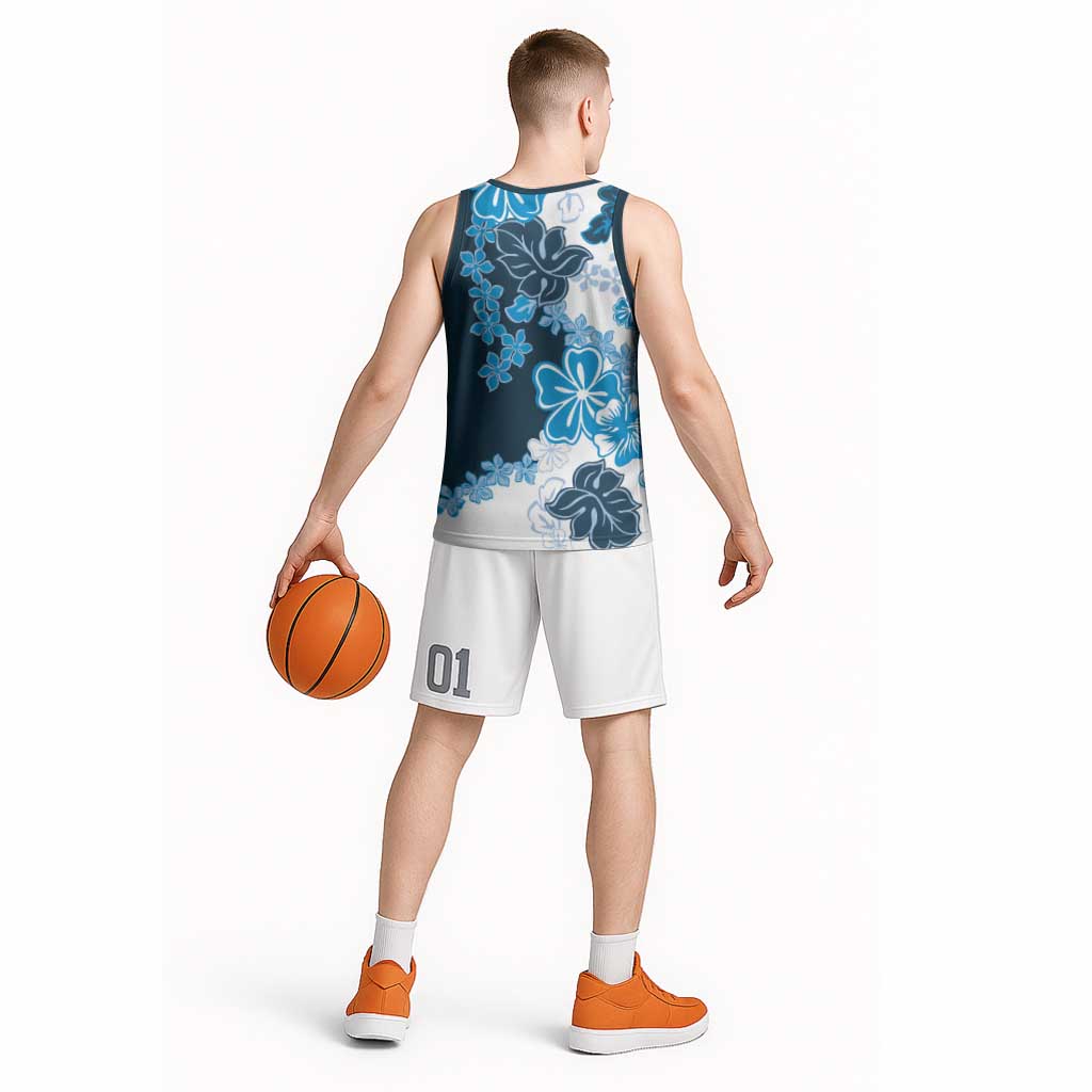 Blue Hibiscus Plumeria Floral Basketball Jersey - Polynesian Pride