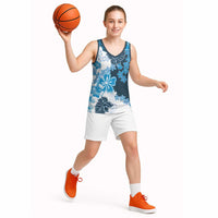 Blue Hibiscus Plumeria Floral Basketball Jersey - Polynesian Pride