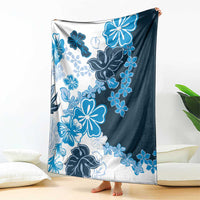 Blue Hibiscus Plumeria Floral Blanket - Polynesian Pride
