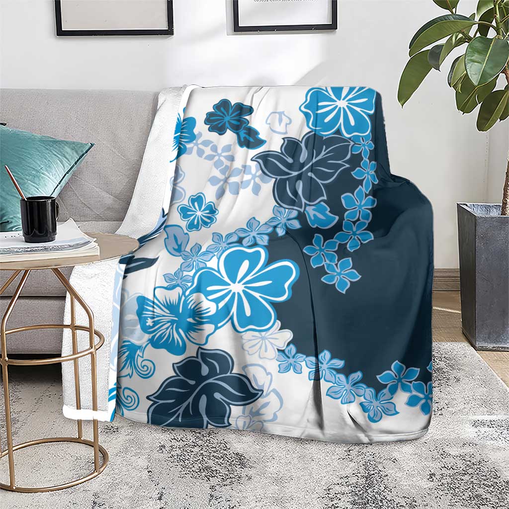 Blue Hibiscus Plumeria Floral Blanket - Polynesian Pride