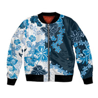 Blue Hibiscus Plumeria Floral Bomber Jacket - Polynesian Pride