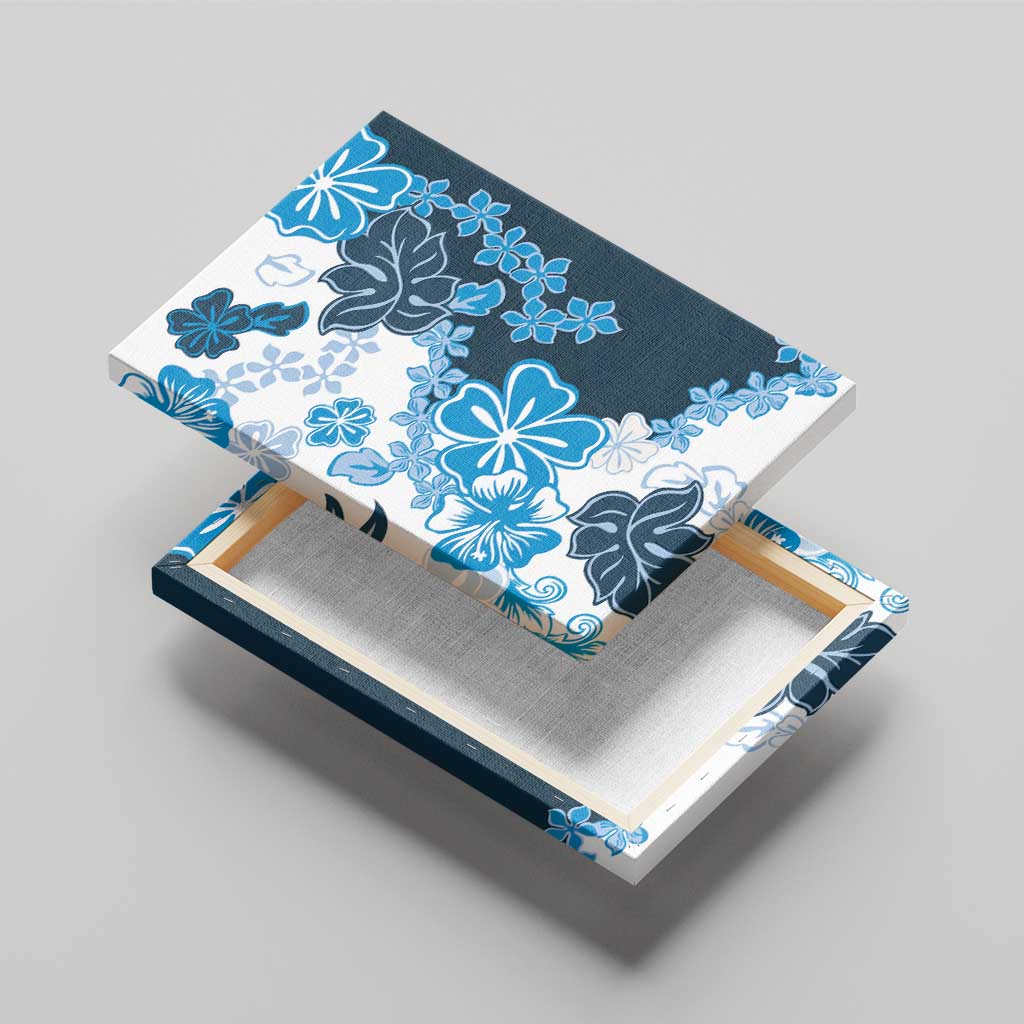 Blue Hibiscus Plumeria Floral Canvas Wall Art - Polynesian Pride