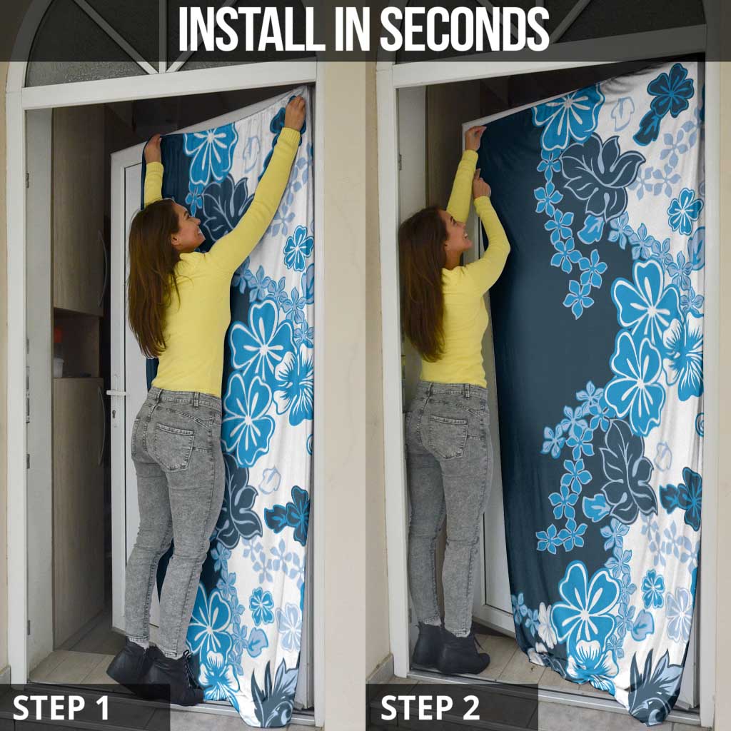 Blue Hibiscus Plumeria Floral Door Cover - Polynesian Pride