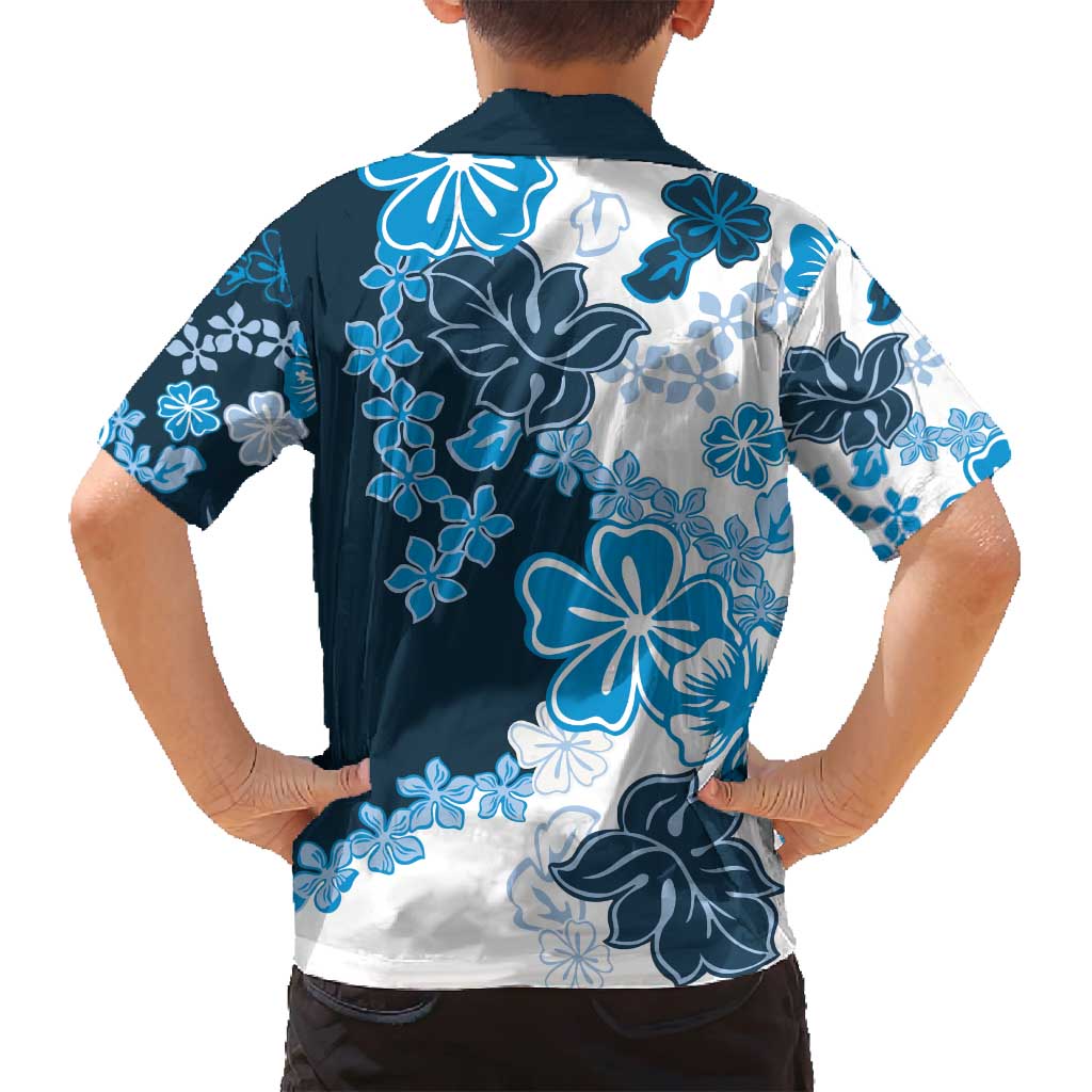 Blue Hibiscus Plumeria Floral Family Matching Long Sleeve Bodycon Dress and Hawaiian Shirt LT01 - Polynesian Pride