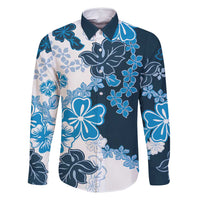 Blue Hibiscus Plumeria Floral Family Matching Mermaid Dress and Hawaiian Shirt - Polynesian Pride