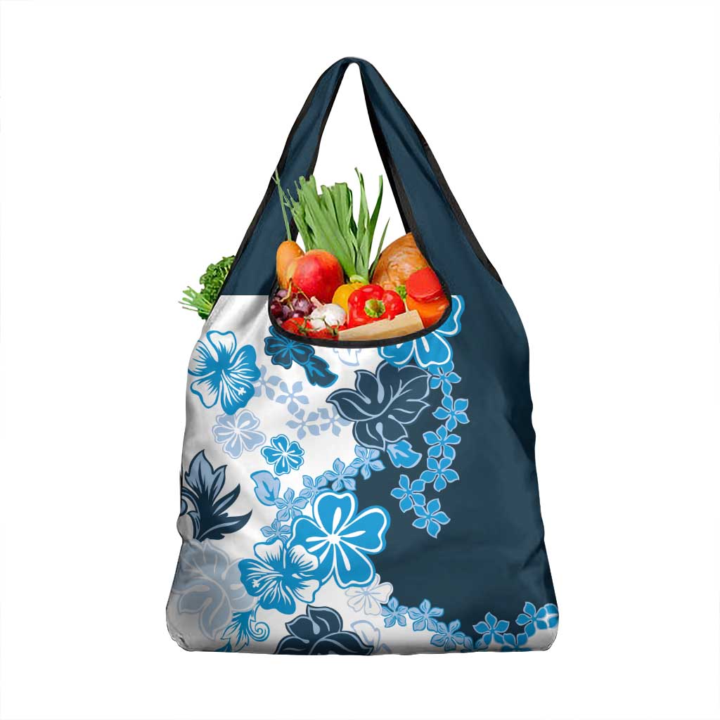 Blue Hibiscus Plumeria Floral Grocery Bag - Polynesian Pride