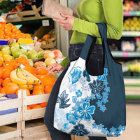 Blue Hibiscus Plumeria Floral Grocery Bag - Polynesian Pride