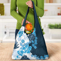 Blue Hibiscus Plumeria Floral Grocery Bag - Polynesian Pride