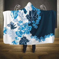 Blue Hibiscus Plumeria Floral Hooded Blanket - Polynesian Pride