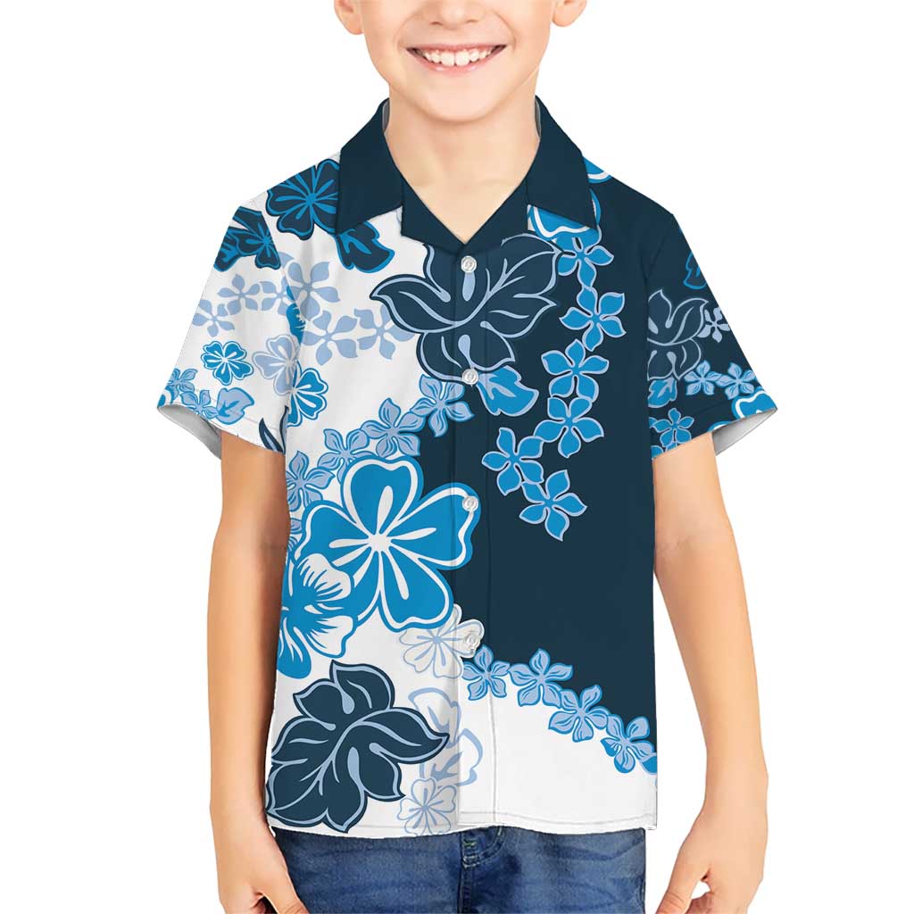 Blue Hibiscus Plumeria Floral Kid Hawaiian Shirt LT01 Kid Blue - Polynesian Pride