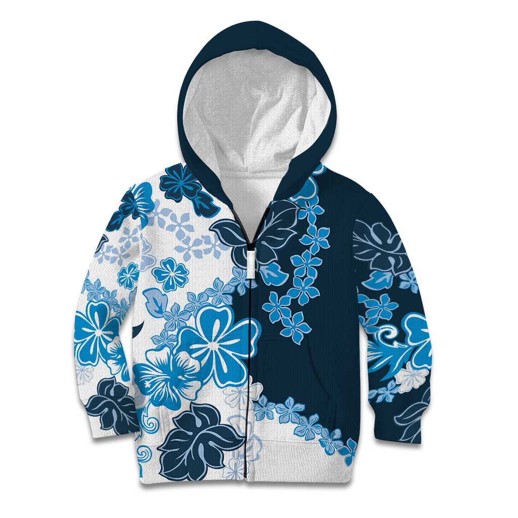 Blue Hibiscus Plumeria Floral Kid Hoodie - Polynesian Pride